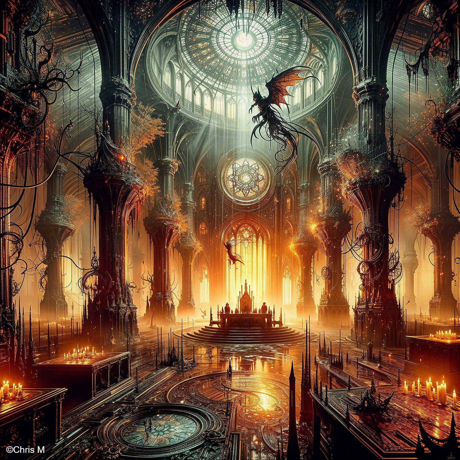 Gothic Hall with Ornate Architecture and Majestic Throne