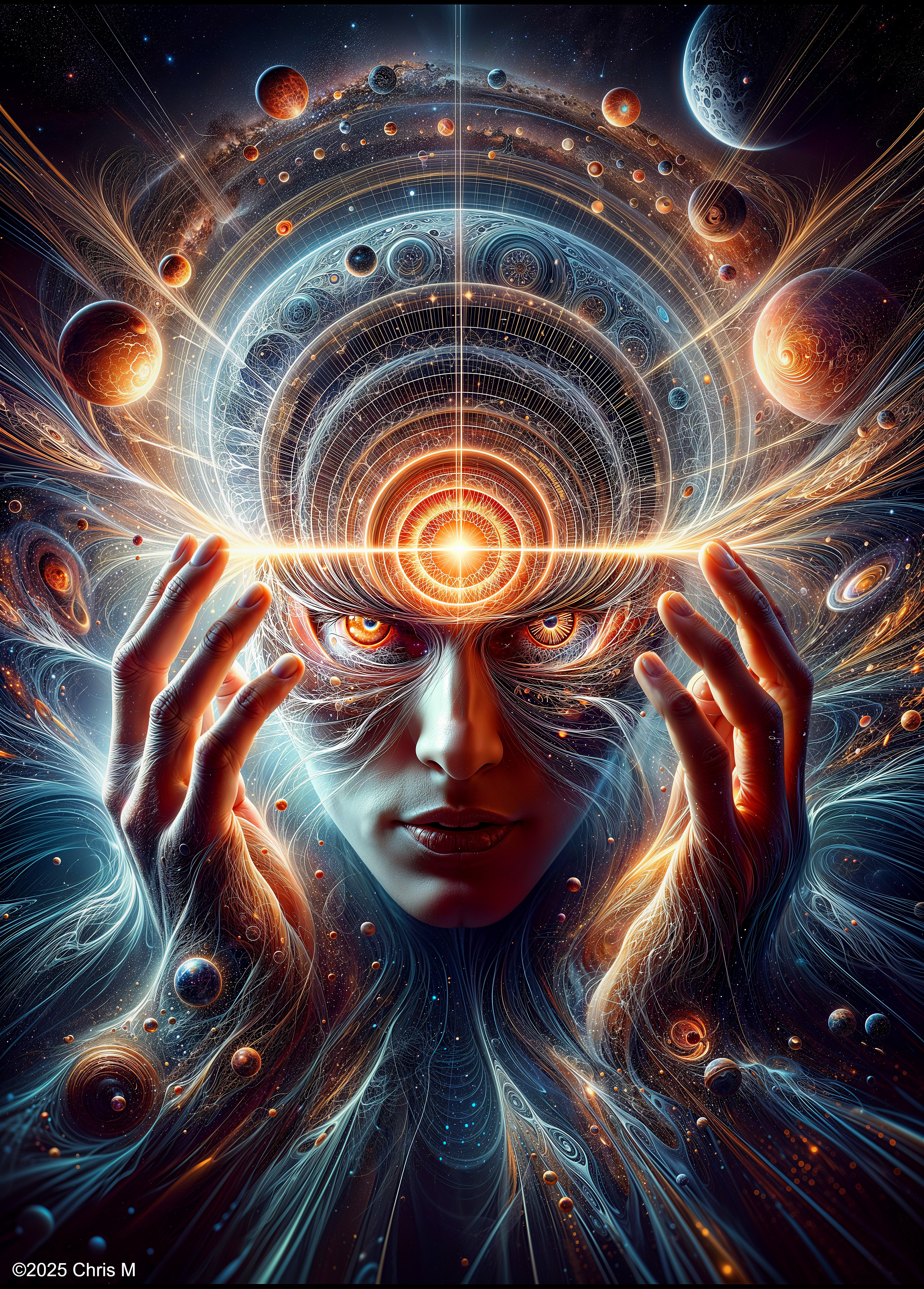 Cosmic Figure Surrounded by Vibrant Galaxy and Stars