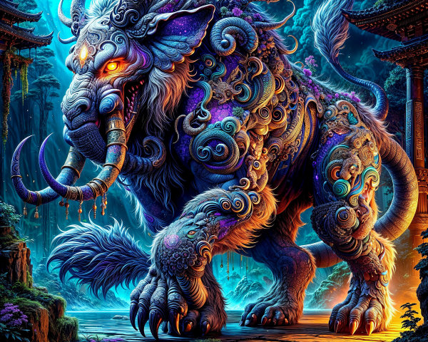Majestic Mythical Creature in Fantastical Landscape