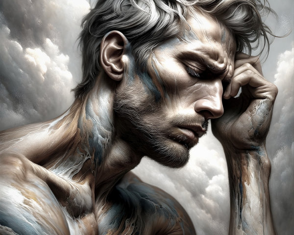 Profile of a Muscular Man in Contemplation Artwork