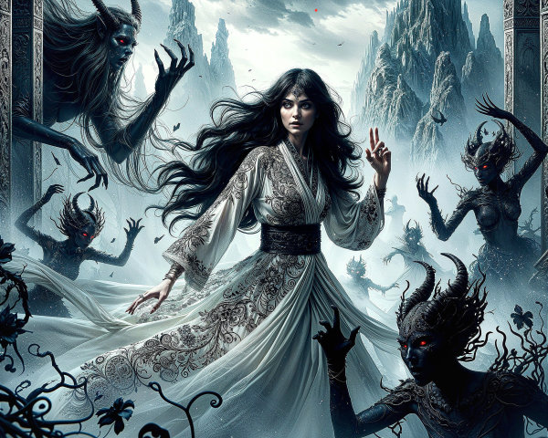 Mystical Landscape with Radiant Woman and Shadows