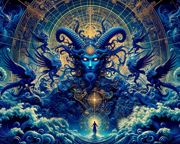 Digital Artwork of Mystical Figure with Cosmic Elements