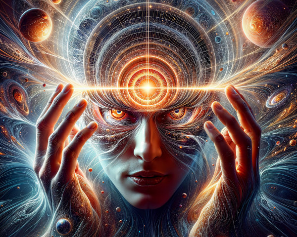 Cosmic Figure Surrounded by Vibrant Galaxy and Stars