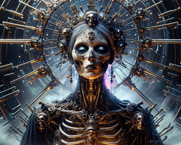 Futuristic Figure with Skeletal Design and Halo