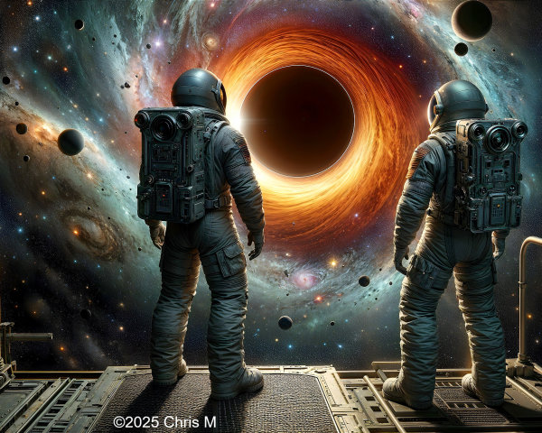 Astronauts Observing a Black Hole and Cosmic Phenomena