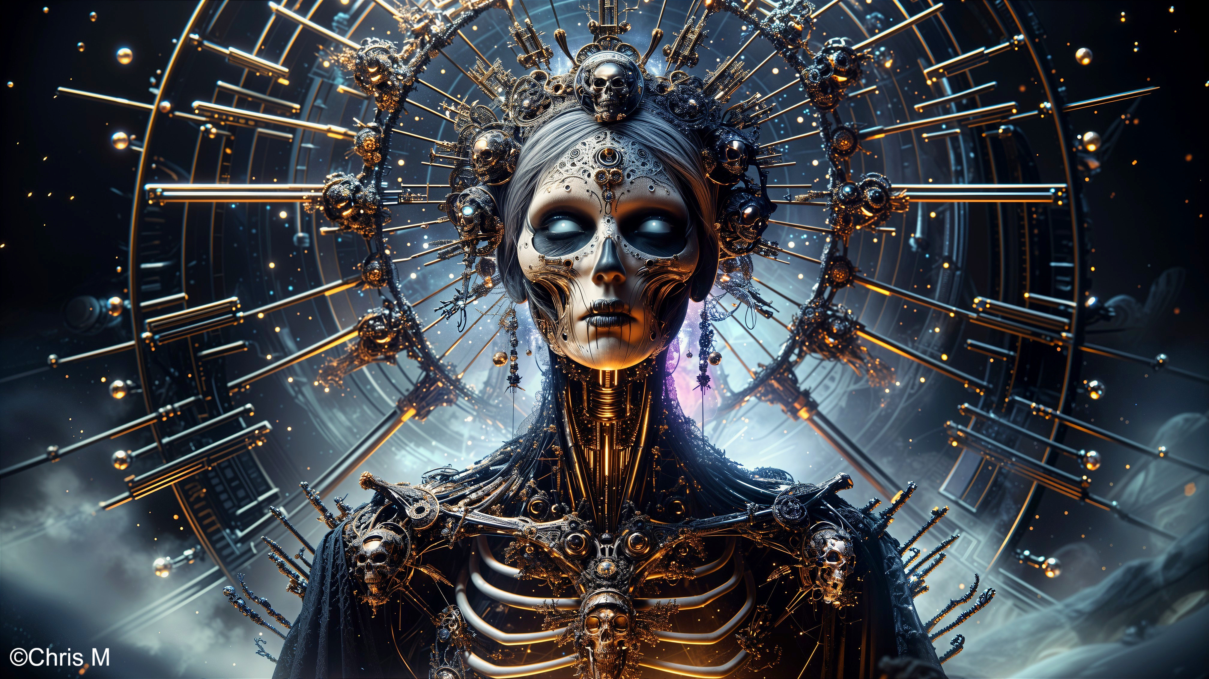 Futuristic Figure with Skeletal Design and Halo