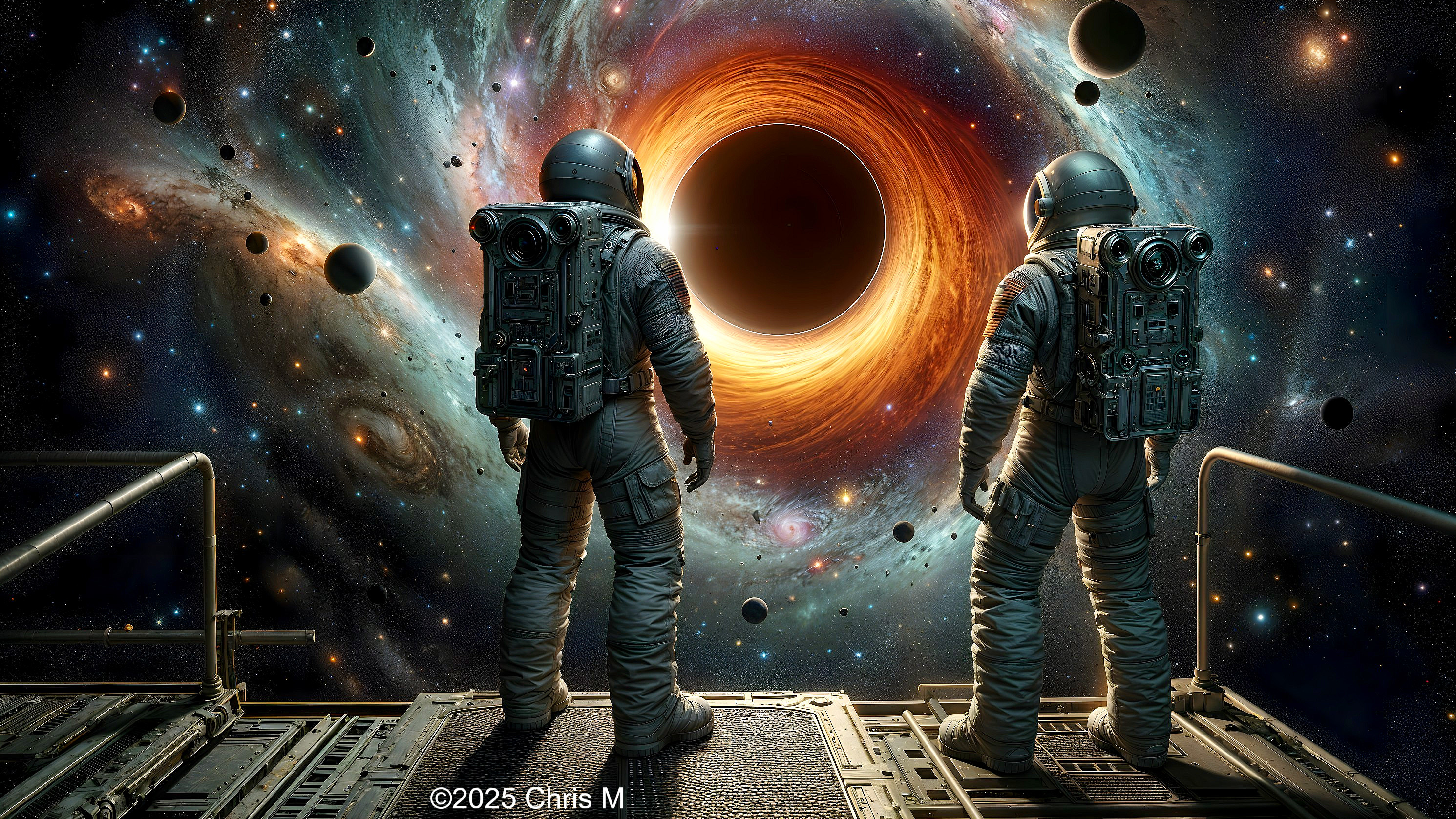 Astronauts Observing a Black Hole and Cosmic Phenomena