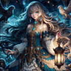 Mystical Woman in Celestial Setting with Eagles