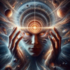 Cosmic Figure Surrounded by Vibrant Galaxy and Stars