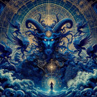 Digital Artwork of Mystical Figure with Cosmic Elements