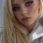 Portrait of a Young Woman with Blonde Hair and Blue Eyes