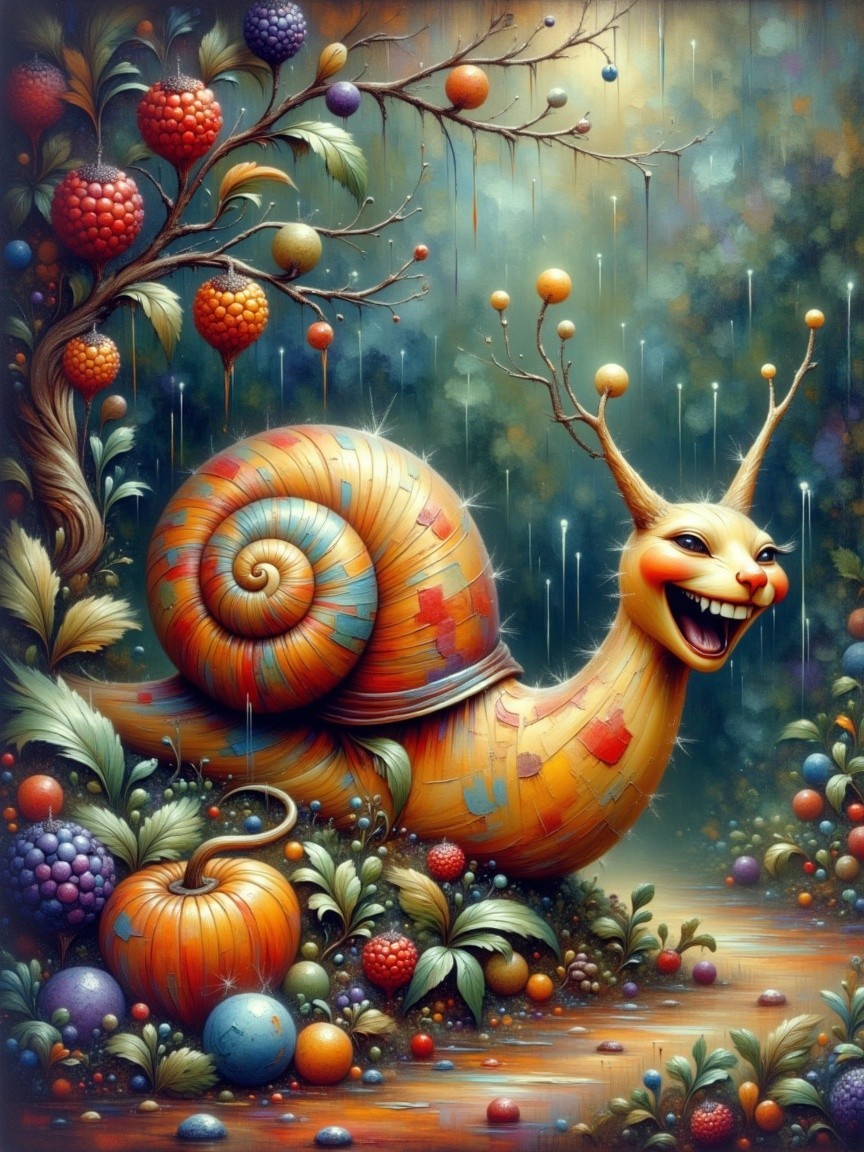 Whimsical Snail in a Colorful Garden Scene