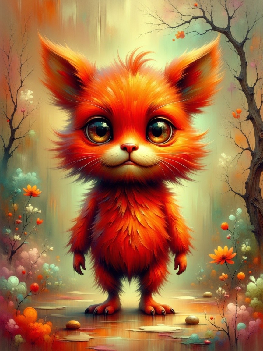 Fluffy Orange Creature in Enchanted Colorful Forest