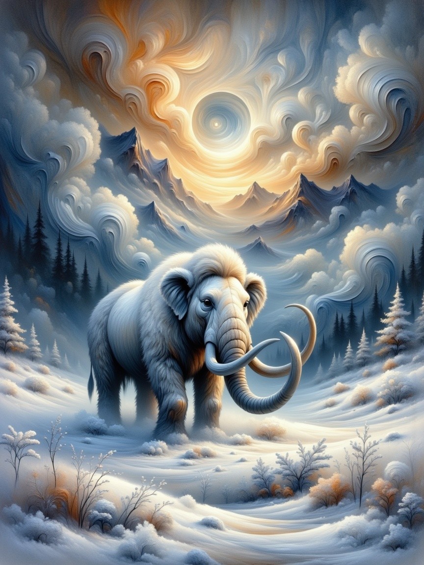 Woolly Mammoth in Serene Snowy Landscape