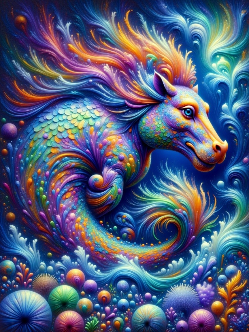 Vibrant Creature Blending Horse and Sea Serpent Elements