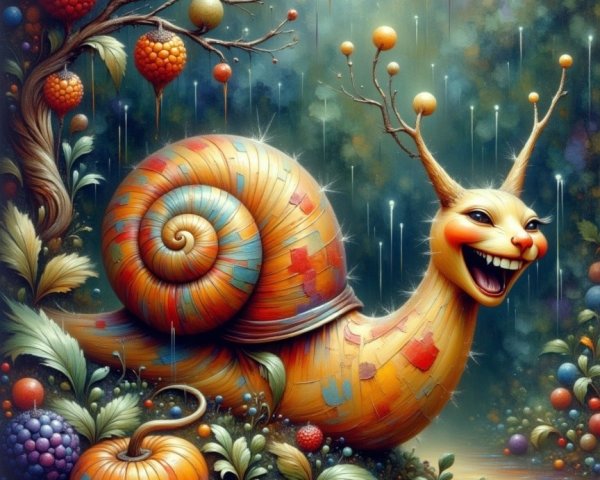 Whimsical Snail in a Colorful Garden Scene