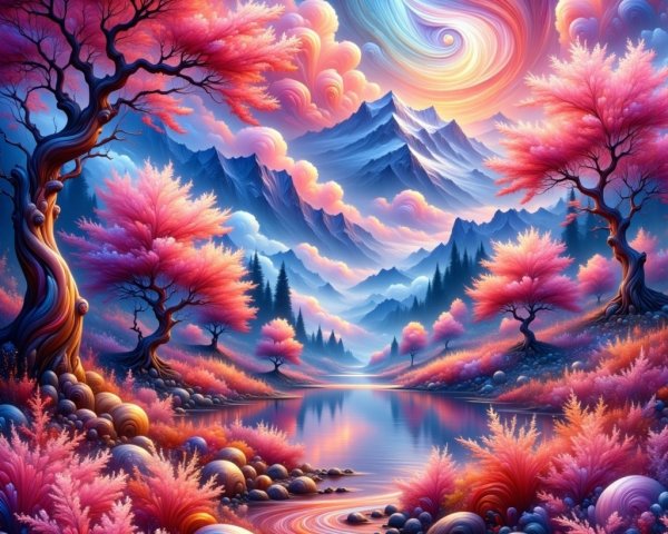 Vibrant Fairytale Landscape with Colorful Elements