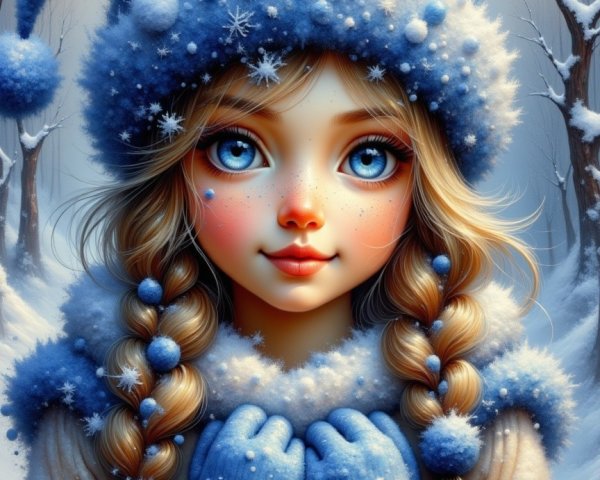 Young girl in winter attire in a snowy landscape