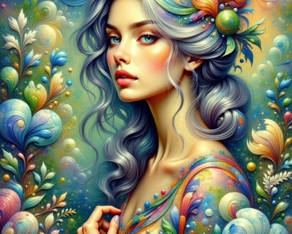 Portrait of a Young Woman with Floral Adornments