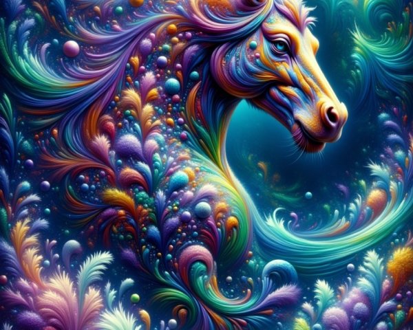 Vibrant Horse Head with Colorful Patterns and Moonlight