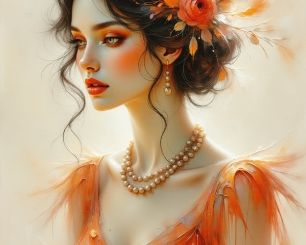 Elegant Woman in Orange Dress with Feather Details