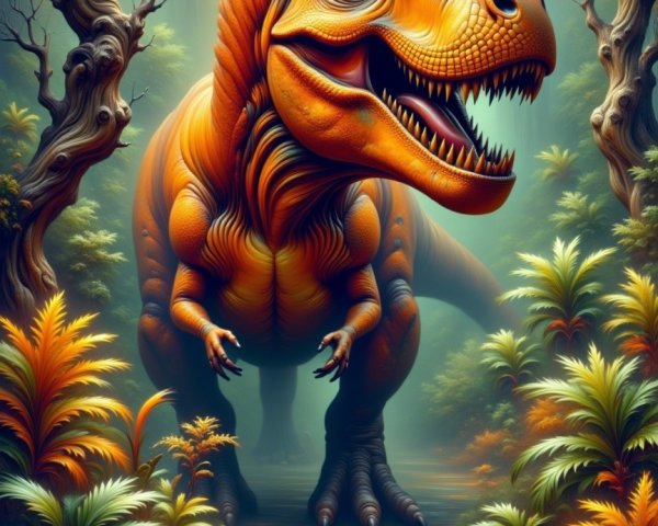 Vivid Scene of a Tyrannosaurus Rex in Autumn Forest