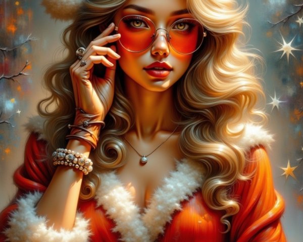 Glamorous Woman in Festive Santa Outfit with Accessories
