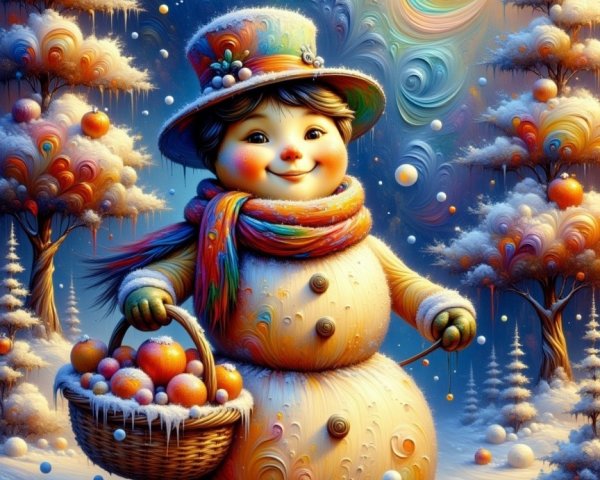 Whimsical Snowman in a Winter Wonderland Setting