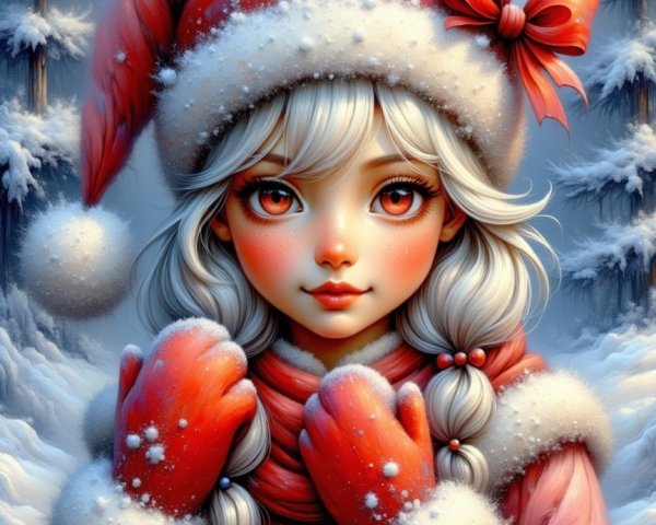 Charming Winter Scene with a Young Girl in Snow