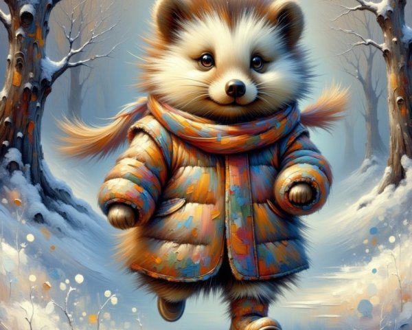 Cartoon Hedgehog in Winter Wonderland Scene