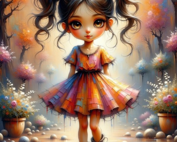 Whimsical Young Girl in Vibrant Autumn Landscape