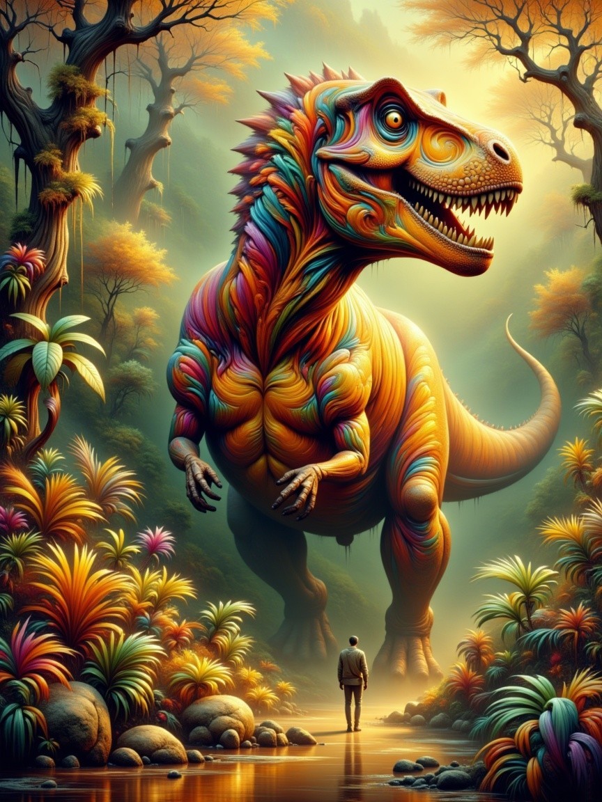 Colorful Dinosaur in Lush Jungle Environment