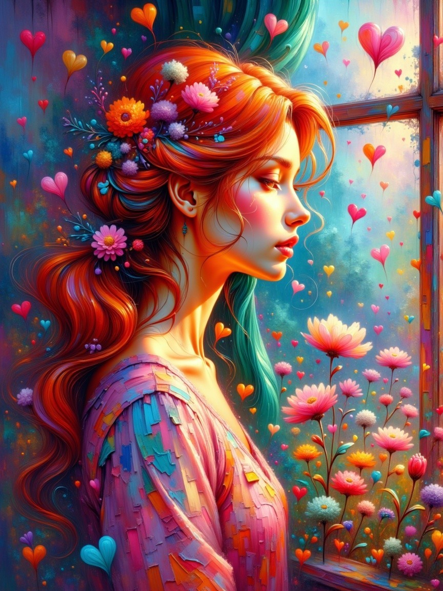 Portrait of a Woman with Red Hair and Flowers