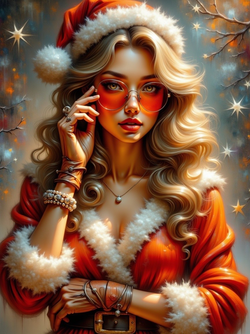 Glamorous Woman in Festive Santa Outfit with Accessories