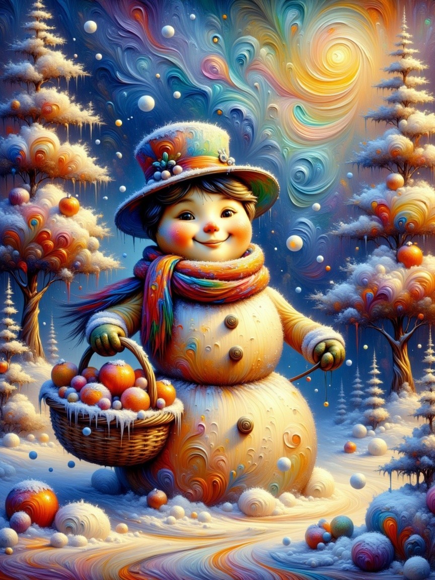 Whimsical Snowman in a Winter Wonderland Setting