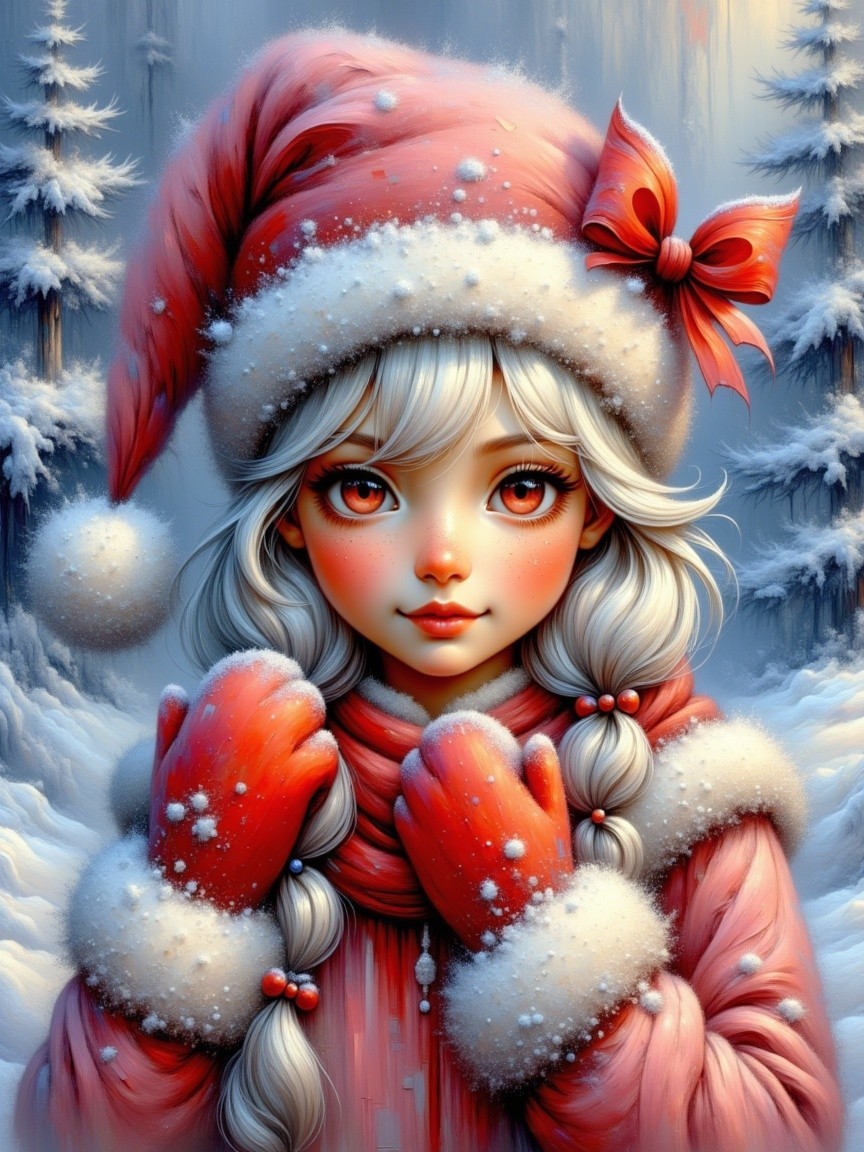 Charming Winter Scene with a Young Girl in Snow