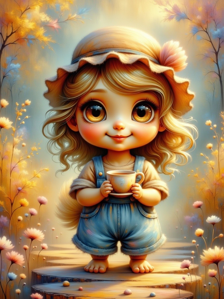 Whimsical Illustration of a Child Surrounded by Flowers