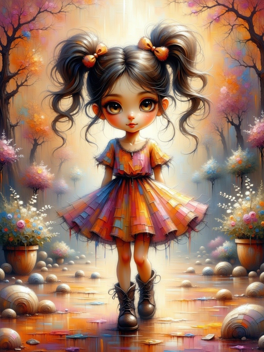 Whimsical Young Girl in Vibrant Autumn Landscape