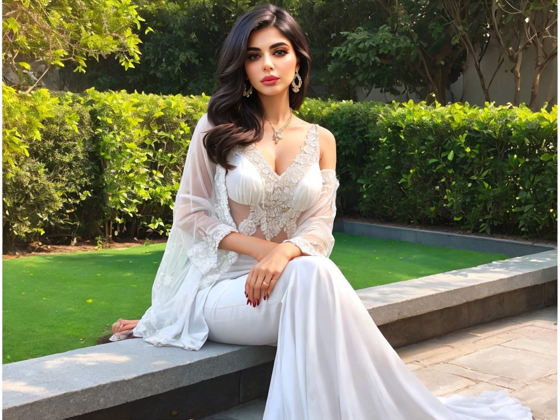 Elegant East Asian Woman in Garden Setting