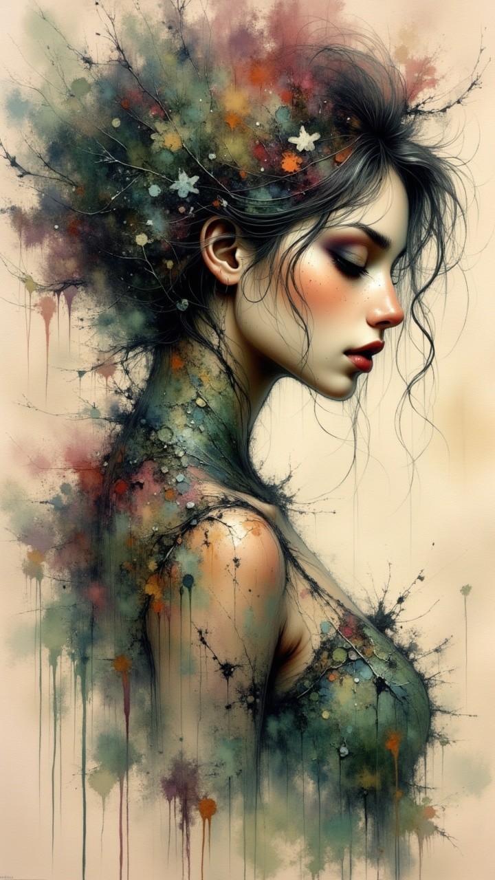 Surreal Portrait of a Woman with Floral Elements