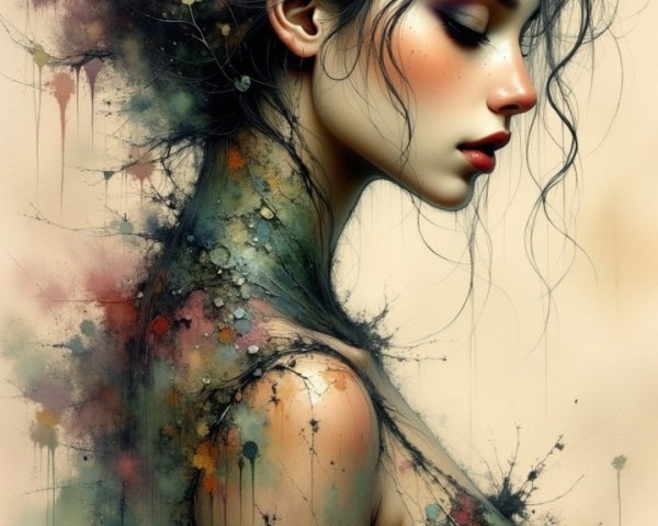Surreal Portrait of a Woman with Floral Elements