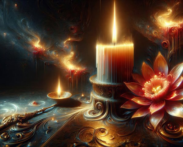 Lotus Flower and Candles in Mystical Digital Art