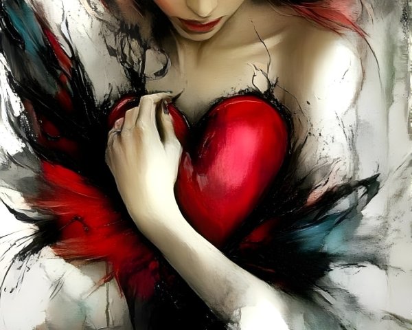 Soulful Woman with Heart in Vibrant Abstract Art