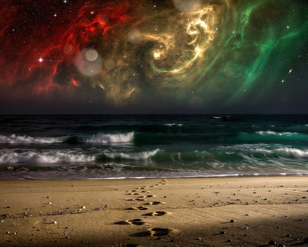 Long Exposure Photo of Beach with Nebula Sky