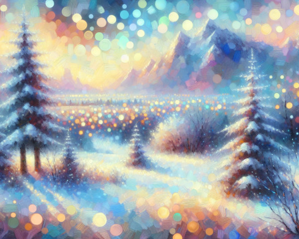 Serene Winter Landscape with Colorful Lights