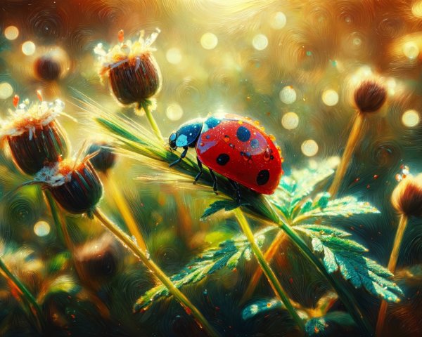 Close-Up of Ladybug on Leaf with Blooming Flowers