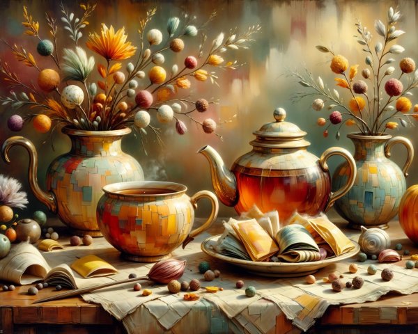 Cozy Still Life with Colorful Teapots and Pastries