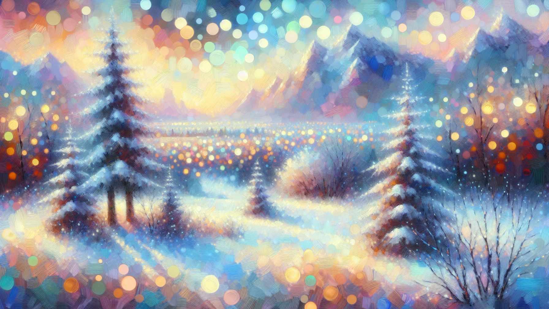 Serene Winter Landscape with Colorful Lights