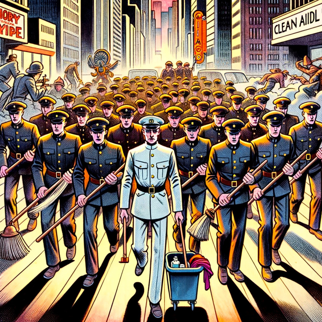 Uniformed March in a Vibrant Cityscape