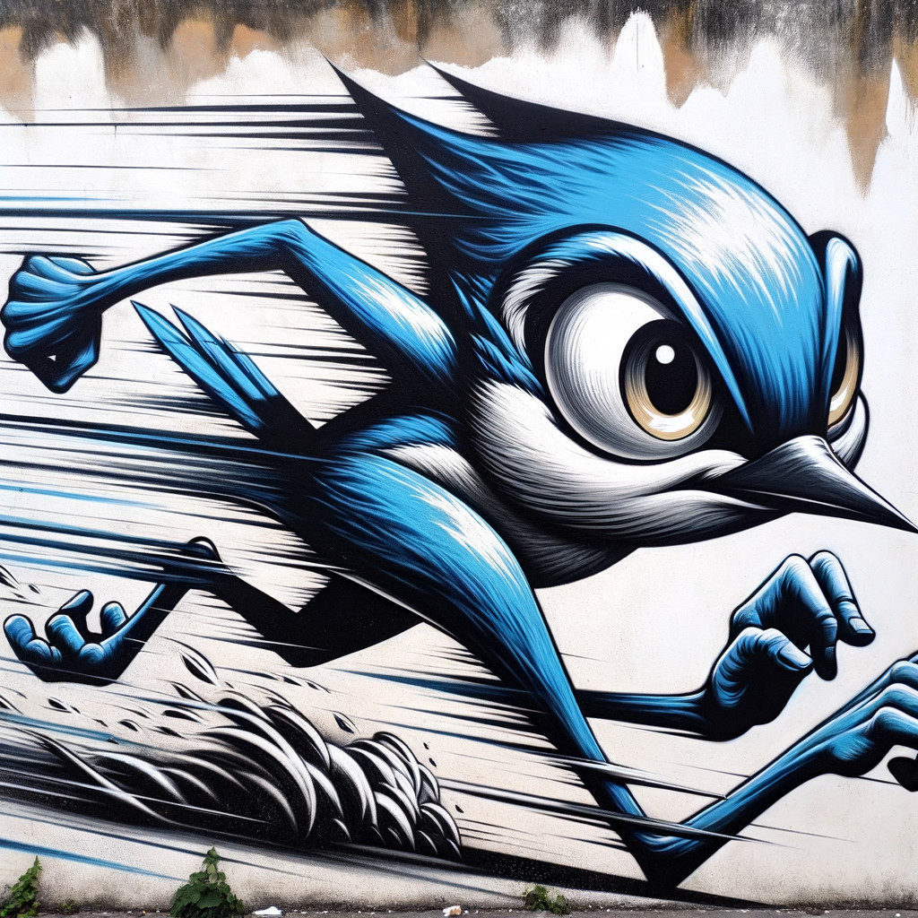 Dynamic Cartoon Mural of a Bluebird in Motion